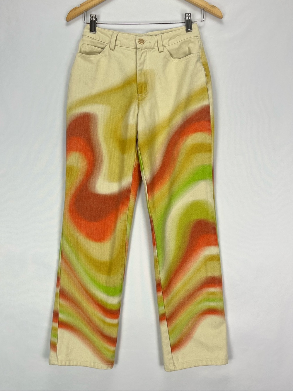 Paloma Wool Kent Pants Women Size 4 Ondas Locas Swirl Off-White Straight Leg